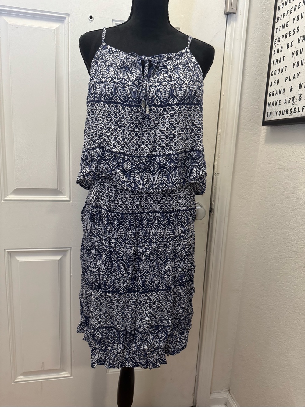 Faded Glory Navy & White Tiered Midi Sundress 0560
